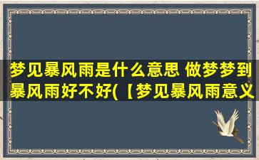 梦见暴风雨是什么意思 做梦梦到暴风雨好不好(【梦见暴风雨意义】解梦  梦到暴风雨好不好  周公解梦)